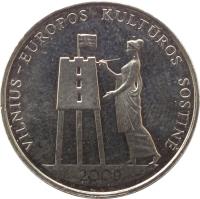 Lithuania coin 1 Litas - Vilnius – European Capital of Culture 2009 (2009) reverse reverse of 1 Litas - Vilnius – European Capital of Culture 2009 (2009) coin with KM# 162 from Lithuania. Inscription: VILNIUS - EUROPOS KULTUROS SOSTINĖ 2009