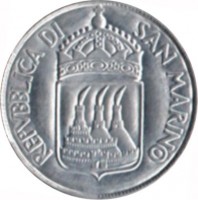 San Marino coin 1 Lira (1973) obverse obverse of 1 Lira (1973) coin with KM# 22 from San Marino. Inscription: REPVBBLICA DI SAN MARINO