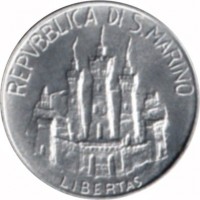 obverse of 1 Lira - Science for Mankind: Hippocrates (1984) coin with KM# 159 from San Marino. Inscription: REPVBBLICA DI S.MARINO LIBERTAS