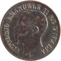 obverse of 2 Centesimi - Vittorio Emanuele II (1861 - 1867) coin with KM# 2 from Italy. Inscription: VITTORIO EMANUELE II RE D'ITALIA F.
