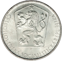 Czechoslovakia coin 10 Korun - 20th Anniversary - Slovak Uprising (1964) obverse obverse of 10 Korun - 20th Anniversary - Slovak Uprising (1964) coin with KM# 56 from Czechoslovakia. Inscription: ČESKOSLOVENSKÁ SOCIALISTICKÁ REPUBLIKA