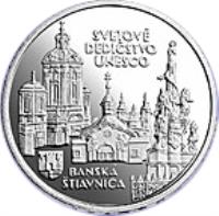 reverse of 200 Korún - Banská tiavnica (1997) coin with KM# 38 from Slovakia. Inscription: SVETOVÉ DEDIČSTVO UNESCO BANSKÁ ŠTIAVNICA