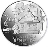 obverse of 200 Korún - Death of Wolfgang Kempelen (2004) coin with KM# 75 from Slovakia. Inscription: SLOVENSKA REPUBLIKÁ 200 Sk 2004