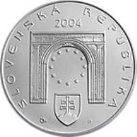 Slovakia coin 200 Korún - Entry Into European Union (2004) obverse obverse of 200 Korún - Entry Into European Union (2004) coin with KM# 78 from Slovakia. Inscription: SLOVENSKÁ REPUBLIKA 2004