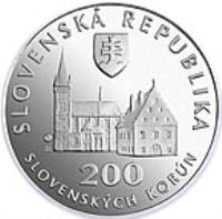 Slovakia coin 200 Korún - Bardejov (2004) obverse obverse of 200 Korún - Bardejov (2004) coin with KM# 76 from Slovakia. Inscription: SLOVENSKÁ REPUBLIKA 200 SLOVENSKÁCH KORÚN
