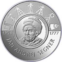 reverse of 200 Korún - Ján Andrej Segner (2004) coin with KM# 77 from Slovakia. Inscription: JÁN ANDREJ SEGNER 1704 1777