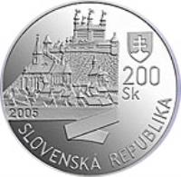 obverse of 200 Korún - Leopold I - 350th Anniversary of Coronation of Leopold I (2005) coin with KM# 81 from Slovakia. Inscription: SLOVENSKÁ REPUBLIKA 2005