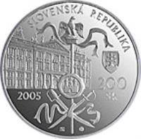 Slovakia coin 200 Korún - The Peace of Pressburg (2005) obverse obverse of 200 Korún - The Peace of Pressburg (2005) coin with KM# 82 from Slovakia. Inscription: SLOVENSKA REPUBLIKA 200 Sk 2005