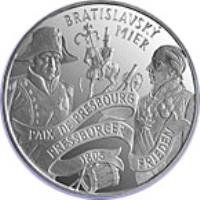 Slovakia coin 200 Korún - The Peace of Pressburg (2005) reverse reverse of 200 Korún - The Peace of Pressburg (2005) coin with KM# 82 from Slovakia. Inscription: BRATISLAVSKÝ MIER PAIX DE PRESBOURG PRESSBURGER FRIEDEN 1805