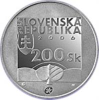 obverse of 200 Korún - Karol Kuzmány (2006) coin with KM# 87 from Slovakia. Inscription: SLOVENSKA REPUBLIKA 2006 200 Sk