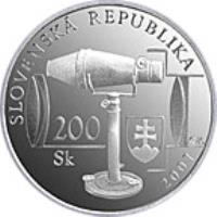 Slovakia coin 200 Korún - Jozef Maximilian Petzval (2007) obverse obverse of 200 Korún - Jozef Maximilian Petzval (2007) coin with KM# 105 from Slovakia. Inscription: SLOVENSKÁ REPUBLIKA 2007 200 Sk