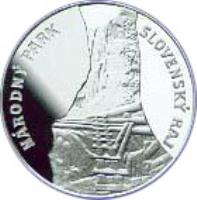 reverse of 500 Korún - Slovenský Raj National Park (1994) coin with KM# 28 from Slovakia. Inscription: NÁRODNÝ PARK SLOVENSKÁ RAJ