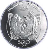 reverse of 500 Korún - Pieniny National Park (1997) coin with KM# 39 from Slovakia. Inscription: PIENINSKÝ NÁRODNÝ PARK 500 Sk