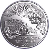 obverse of 500 Korún - Samuel Mikovíni (2000) coin with KM# 53 from Slovakia. Inscription: SLOVENSKÁ REPUBLIKA 500 Sk 2000