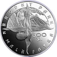 reverse of 500 Korún - Malá Fatra National Park (2001) coin with KM# 56 from Slovakia. Inscription: NÁRODNÝ PARK MALÁ FATRA 500 Sk