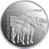 Slovakia coin 500 Korún - Muránska planina National Park (2006) reverse reverse of 500 Korún - Muránska planina National Park (2006) coin with KM# 84 from Slovakia. Inscription: NÁRODNÝ PARK MURÁNSKA PLANINA 500 Sk