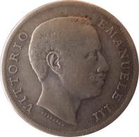 obverse of 1 Lira - Vittorio Emanuele III (1901 - 1907) coin with KM# 32 from Italy. Inscription: VITTORIO EMANUELE III SPERANZA