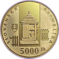 Slovakia coin 5000 Korún - Vlkolínec UNESCO (2002) obverse obverse of 5000 Korún - Vlkolínec UNESCO (2002) coin with KM# 61 from Slovakia. Inscription: SLOVENSKÁ REPUBLIKA 5000 Sk