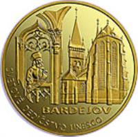 reverse of 5000 Korun - UNESCO World Heritage - Bardejov (2004) coin with KM# 80 from Slovakia. Inscription: SVETOVÉ DEDIČSTVO UNESCO BARDEJOV