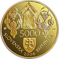 obverse of 5000 Korun - Mojmír II (2006) coin from Slovakia. Inscription: SLOVENSKÁ REPUBLIKA 5000 SK