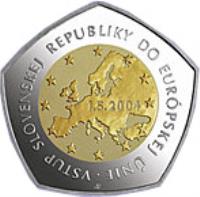 reverse of 10000 Korun - European Union (2004) coin with KM# 79 from Slovakia. Inscription: VSTUP SLOVENSKEJ REPUBLIKY DO EEURÓPSKEJ ÚNIE ·