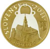 reverse of 100 Euro - Earl Pribina (2011) coin with KM# 119 from Slovakia. Inscription: NITRIANSKE KNIEŽA PRIBINA † 861