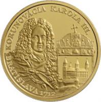 obverse of 100 Euro - Charles III (2012) coin with KM# 125 from Slovakia. Inscription: KORUNOVÁCIA KAROLA III. BRATISLAVA 2012
