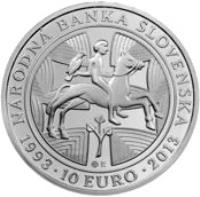 reverse of 10 Euro - Národná banka Slovenska (2013) coin with KM# 127 from Slovakia. Inscription: NÁRODNÝ BANKA SLOVENSKA 1993 · 10 EURO · 2013