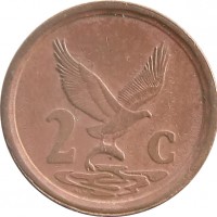 reverse of 2 Cents - SUID-AFRIKA - SOUTH AFRICA (1990 - 1995) coin with KM# 133 from South Africa. Inscription: 2c ALS