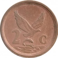 reverse of 2 Cents - SUID-AFRIKA - SOUTH AFRICA (1990 - 1995) coin with KM# 133 from South Africa. Inscription: 2c ALS