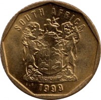 South Africa coin 10 Cents - SOUTH AFRICA (1996 - 2000) obverse obverse of 10 Cents - SOUTH AFRICA (1996 - 2000) coin with KM# 161 from South Africa. Inscription: SOUTH AFRICA 1999 EX UNITATE VIRES ALS