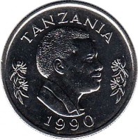 Tanzania coin 50 Senti (1988 - 1990) obverse obverse of 50 Senti (1988 - 1990) coin with KM# 26 from Tanzania. Inscription: TANZANIA 1990