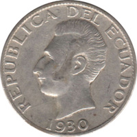 Ecuador coin 50 Centavos (1928 - 1930) reverse reverse of 50 Centavos (1928 - 1930) coin with KM# 71 from Ecuador. Inscription: REPUBLICA DEL ECUADOR