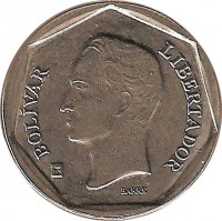 obverse of 100 Bolívares (2001 - 2004) coin with Y# 83 from Venezuela. Inscription: BOLÍVAR LIBERTADOR BARRE