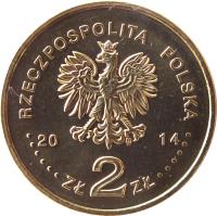 obverse of 2 Złote - Sochi Olympics (2014) coin with Y# 893 from Poland. Inscription: RZECZPOSPOLITA POLSKA 2014 ZŁ 2 ZŁ