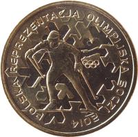 reverse of 2 Złote - Sochi Olympics (2014) coin with Y# 893 from Poland. Inscription: POLSKA REPREZENTACJA OLIMPIJSKA SOCZI 2014