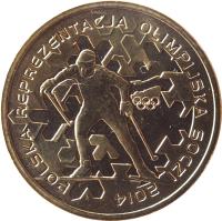 Poland coin 2 Złote - Sochi Olympics (2014) reverse reverse of 2 Złote - Sochi Olympics (2014) coin with Y# 893 from Poland. Inscription: POLSKA REPREZENTACJA OLIMPIJSKA SOCZI 2014