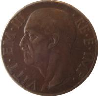 obverse of 10 Centesimi - Vittorio Emanuele III (1936 - 1943) coin with KM# 74 from Italy. Inscription: VITT · EM · III · RE · E · IMP ·