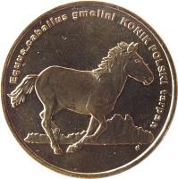 Poland coin 2 Złote - Animals of the World: Konik (2014) reverse reverse of 2 Złote - Animals of the World: Konik (2014) coin with Y# 896 from Poland. Inscription: Equus caballus gmelini KONIK POLSKI tarpan