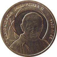 reverse of 2 Złote - Canonisation of John Paul II, 27 IV 2014 (2014) coin with Y# 919 from Poland. Inscription: KANONIZACJA JANA PAWŁA II 27 IV 2014