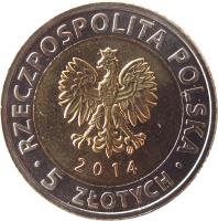 Poland coin 5 Złotych - 25 years of freedom (2014) obverse obverse of 5 Złotych - 25 years of freedom (2014) coin with Y# 904 from Poland. Inscription: RZECZPOSPOLITA POLSKA 2014 5 ZŁOTYCH