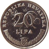 Croatia coin 20 Lipa - FAO (1995) reverse reverse of 20 Lipa - FAO (1995) coin with KM# 18 from Croatia. Inscription: REPUBLIKA HRVATSKA 20 LIPA