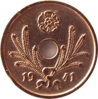 obverse of 10 Penniä - With hole (1941 - 1943) coin with KM# 33.1 from Finland. Inscription: 1941