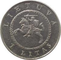 obverse of 1 Litas - 425th Anniversary of Vilnius University (2004) coin with KM# 137 from Lithuania. Inscription: LIETUVA 1 LITAS