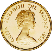 Hong Kong coin 1000 Dollars - Elizabeth II - Chinese Zodiac Series - Year of the Ox (1985) obverse obverse of 1000 Dollars - Elizabeth II - Chinese Zodiac Series - Year of the Ox (1985) coin with KM# 53 from Hong Kong. Inscription: QUEEN ELIZABETH THE SECOND 1985