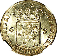 Dutch Republic coin 6 Stuivers (1671 - 1767) obverse obverse of 6 Stuivers (1671 - 1767) coin with KM# 45 from Dutch Republic. Inscription: date MO:NO:ORD:HOLL:ET.WESTFRI: 6 S