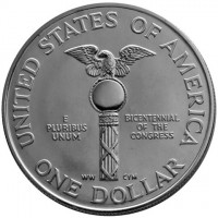 UNITED STATES OF AMERICAE PLURIBUS UNUMBICENTENNIAL OF THE CONGRESSONE DOLLARWW CYM.
