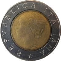 Italy coin 500 Lire (1982 - 2001) obverse obverse of 500 Lire (1982 - 2001) coin with KM# 111 from Italy. Inscription: REPUBBLICA ITALIANA CRETARA