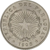 Paraguay coin 10 Centavos (1908) obverse obverse of 10 Centavos (1908) coin with KM# 10 from Paraguay. Inscription: REPUBLICA DEL PARAGUAY * 1908 *