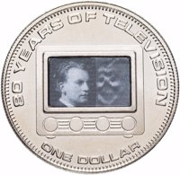 reverse of 1 Dollar - Elizabeth II - 80th Anniversary of the Television (2006) coin with KM# 1428 from Cook Islands. Inscription: 80 YEARS OF TELEVISION ONE DOLLAR